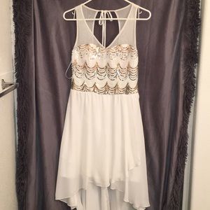 White, gold, silver sequined casual dress